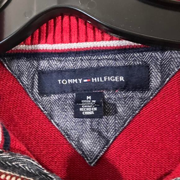 Red Tommy Hilfiger Quarter Zip Pullover Sweater - Picture 3 of 4